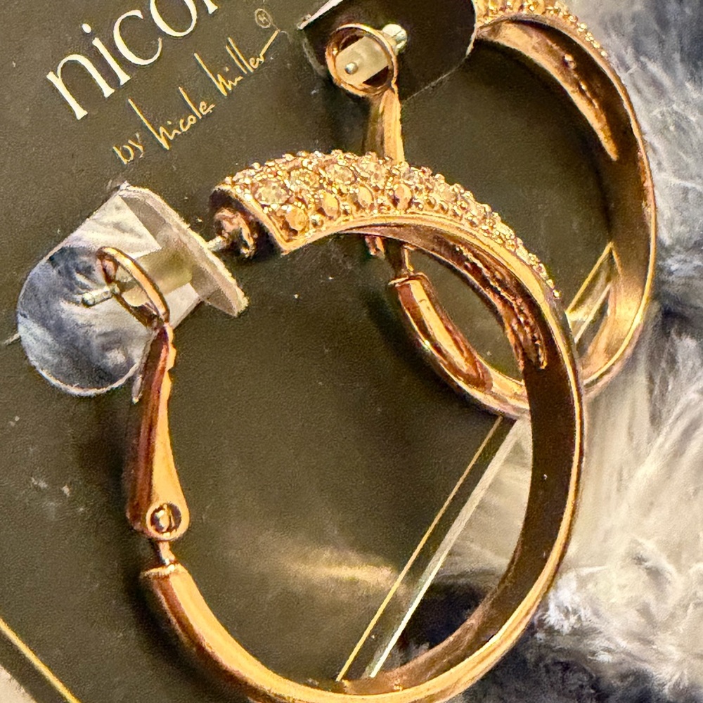 Nicole Sparkling Gold Hoop Earrings - Picture 3 of 11